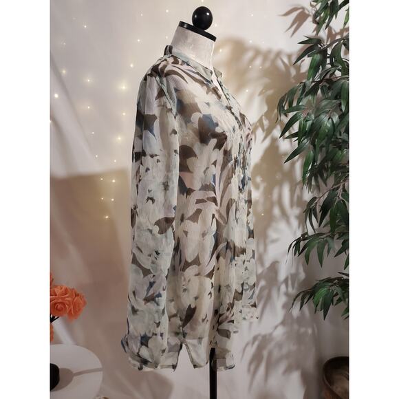 Coldwater Creek Sheer Floral Popover Shell Button Blouse Size 1X Layer Office - Picture 4 of 14